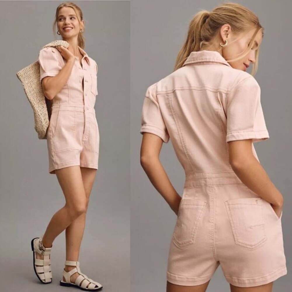 NWT Pilcro Baby Pink Jumpsuit Denim Romper Western Country Girly Size 8